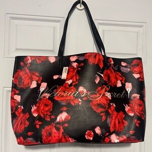 Victoria's Secret Black Tote with Red Roses NWT
